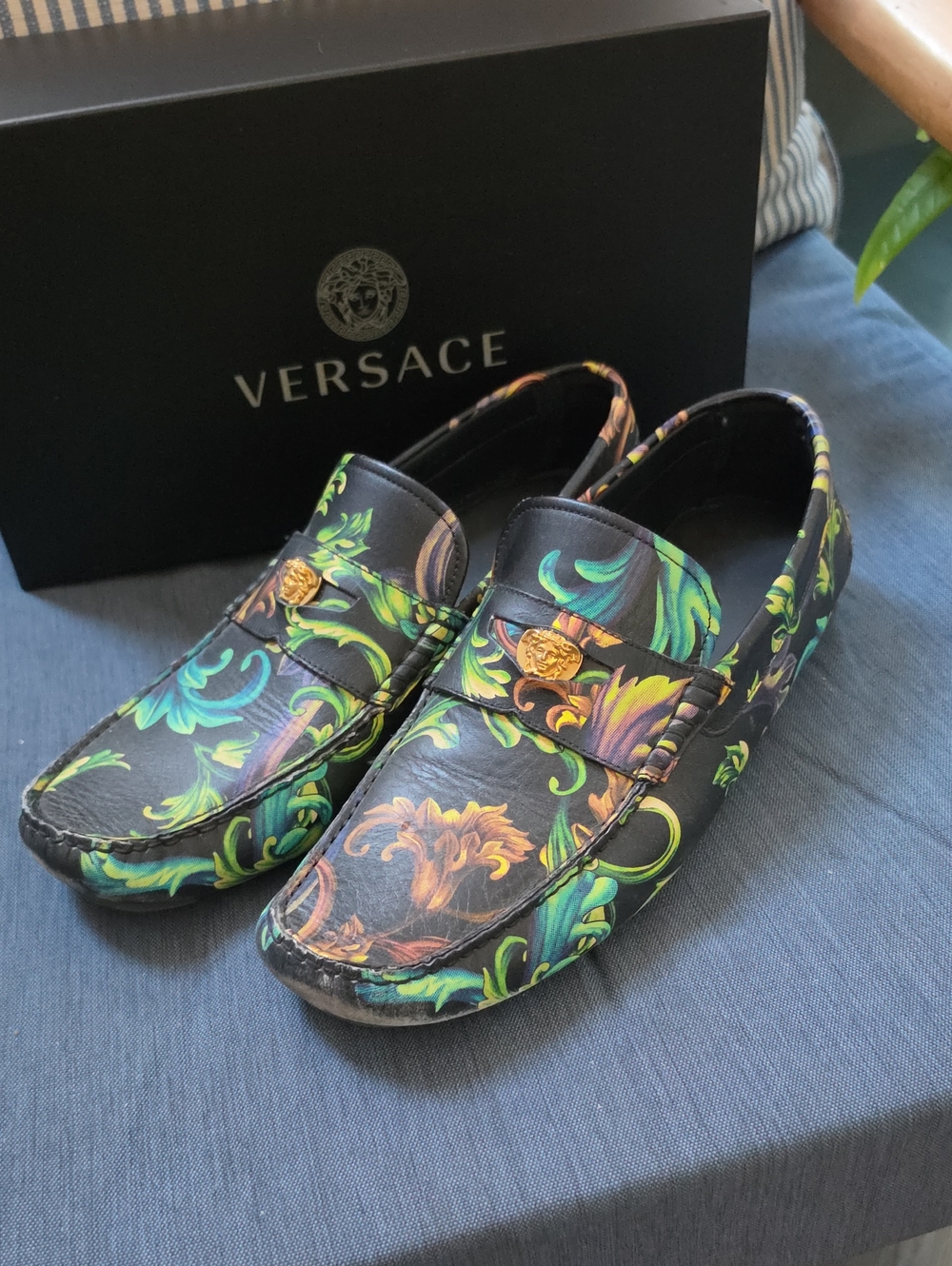 Mens Versace Floral Print Driving Loafers Size US12